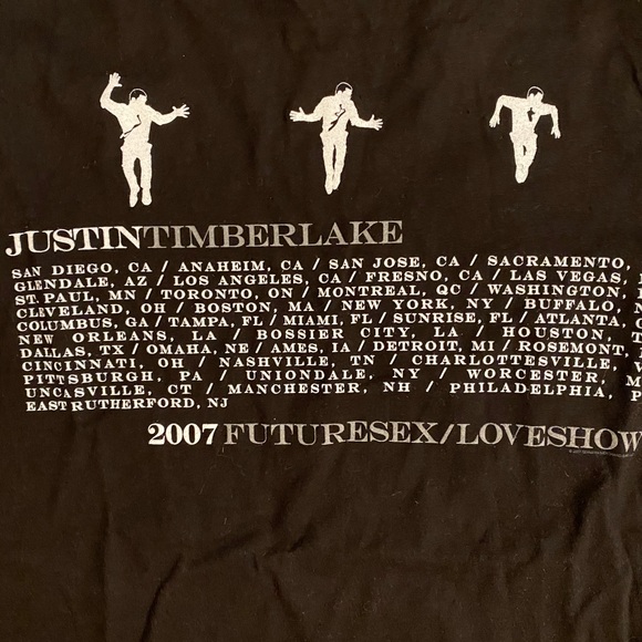 Justin Timberlake 2007 Concert Tour Black Short Sleeve T Shirt Womens S - Picture 9 of 11